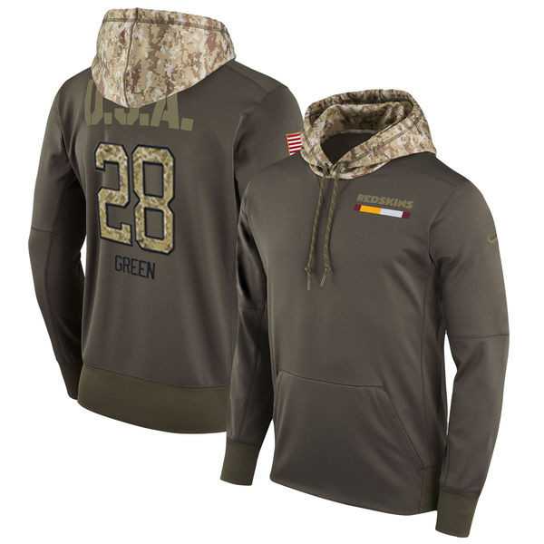 Nike Redskins 28 Darrell Green Men's Olive Salute To Service Pullover Hoodie